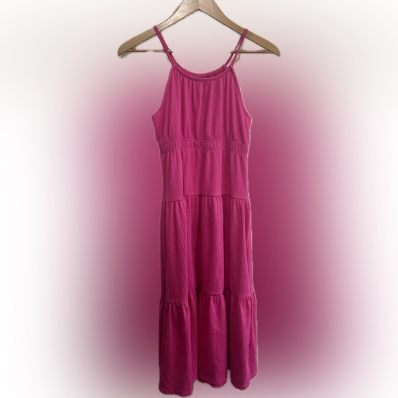 EUC like new girls youth size 14/16 vibrant pink Tiered Smocked Maxi Dress. - Picture 2 of 10